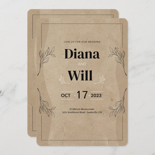 Vintage Rustic Elegant Parchment Wedding Invitation (Front/Back)