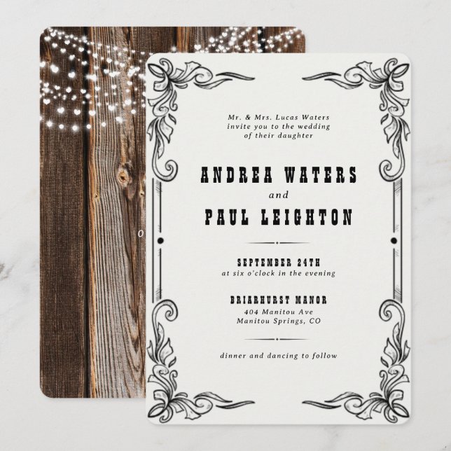 Vintage Rustic Elegant Wedding Invitation (Front/Back)