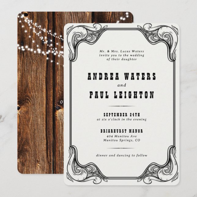 Vintage Rustic Elegant Wedding Invitation (Front/Back)