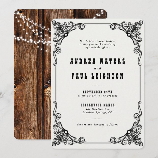 Vintage Rustic Elegant Wedding Invitation (Front/Back)