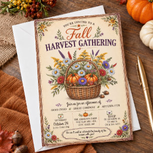 Vintage Rustic Fall Autumn Harvest Party Invitation