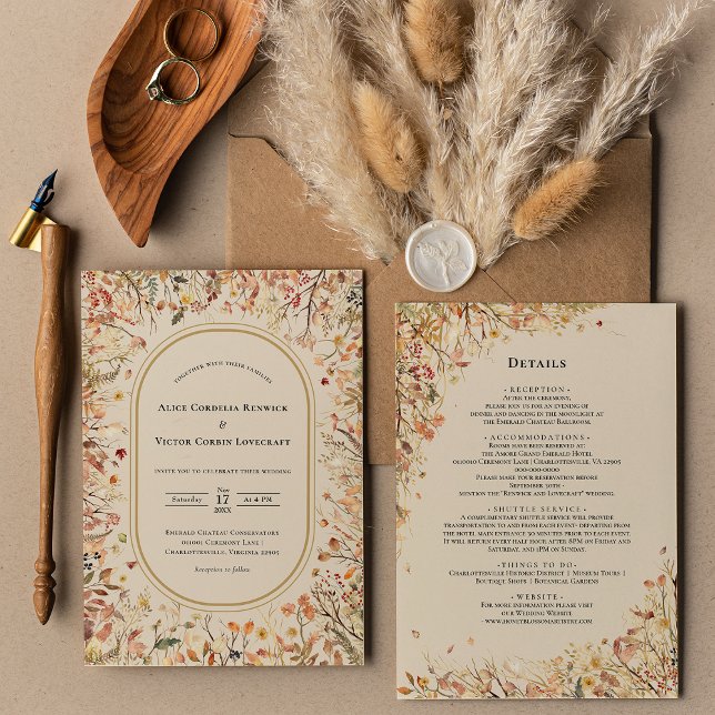 Vintage Rustic Fall Beige Wedding Details and Invitation (Creator Uploaded)