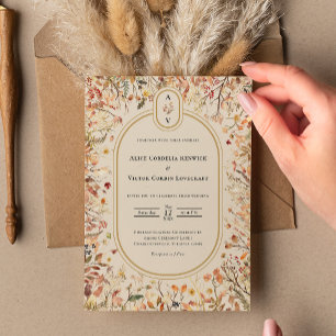 Vintage Rustic Fall Beige Wedding Monogram Invitation