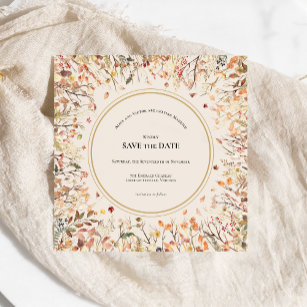 Vintage Rustic Fall Beige Wedding Monogram Square Save The Date
