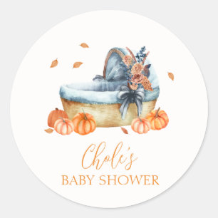 Vintage Rustic Fall Pumpkin Crib Baby Shower Classic Round Sticker