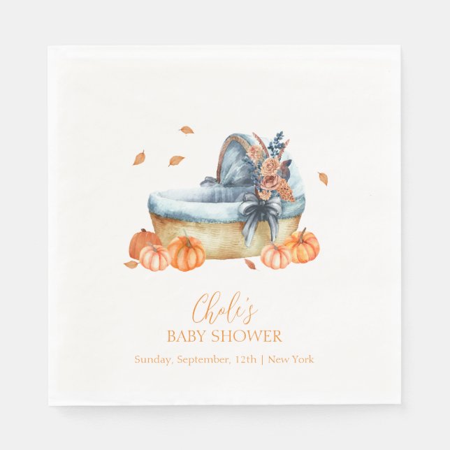 Vintage Rustic Fall Pumpkin Crib Baby Shower  Napkin (Front)