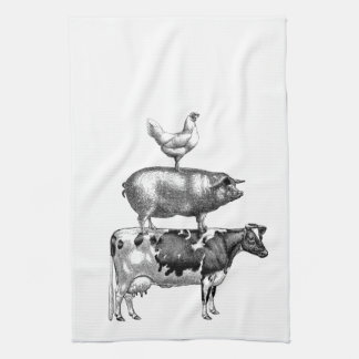 Vintage Rustic Farm Animals Kitchen Tea Towel