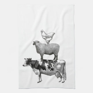 Vintage Rustic Farm Animals Pyramid Tea Towel