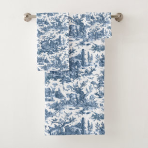 Vintage Rustic Farm French Toile-Blue & White Bath Towel Set