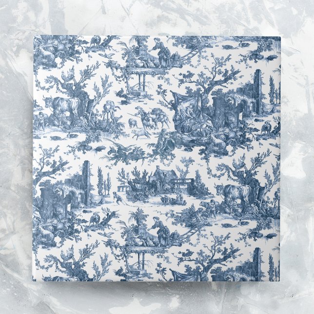 Vintage Rustic Farm French Toile-Blue & White Tile (Creator Uploaded)