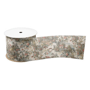  Vintage Rustic Farm French Toile Floral pattern Satin Ribbon