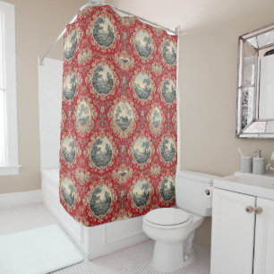 Vintage Rustic Farm French Toile Floral pattern Shower Curtain