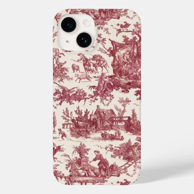 Vintage Rustic Farm French Toile-Red & Tan Case-Mate iPhone Case (Back)