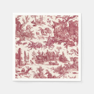 Vintage Rustic Farm French Toile-Red & Tan Napkin