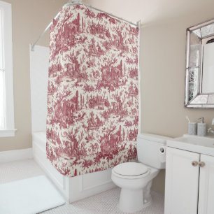 Vintage Rustic Farm French Toile-Red & Tan Shower Curtain