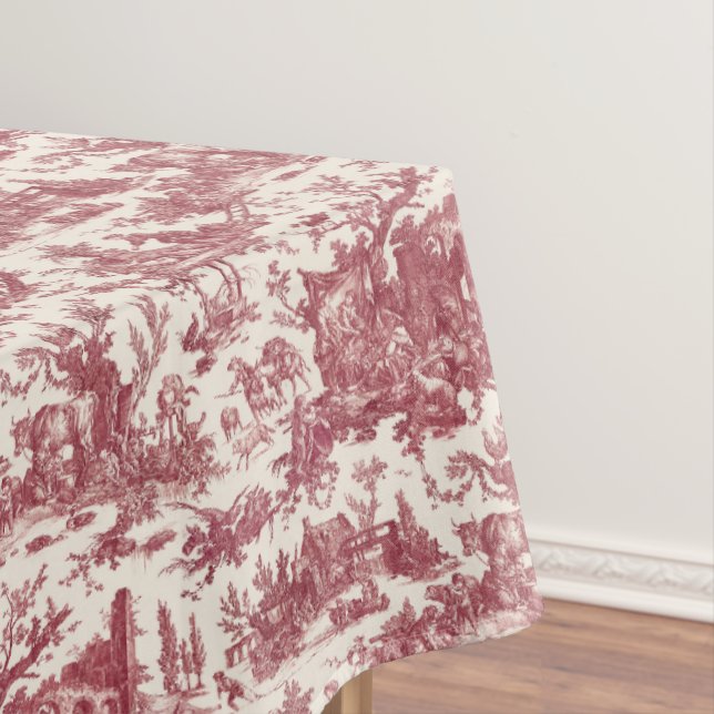 Vintage Rustic Farm French Toile-Red & Tan Tablecloth (In Situ)