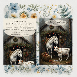 Vintage Rustic Farmhouse Horse Cow Christmas Party Invitation
