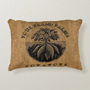 Vintage Rustic Faux Burlap Potato Sack Template Decorative Cushion