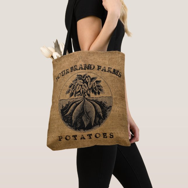 Vintage Rustic Faux Burlap Potato Sack Template Tote Bag (Close Up)
