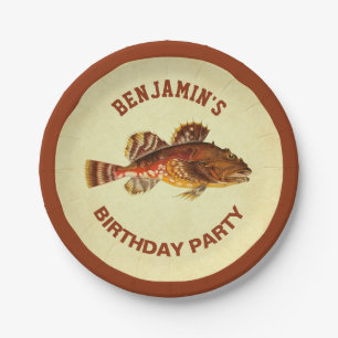 Vintage Rustic Fishing Birthday Party Paper Plate