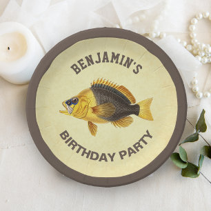 Vintage Rustic Fishing Birthday Party Paper Plate