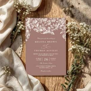 Vintage Rustic Floral Art Elegant QR Code Wedding Invitation