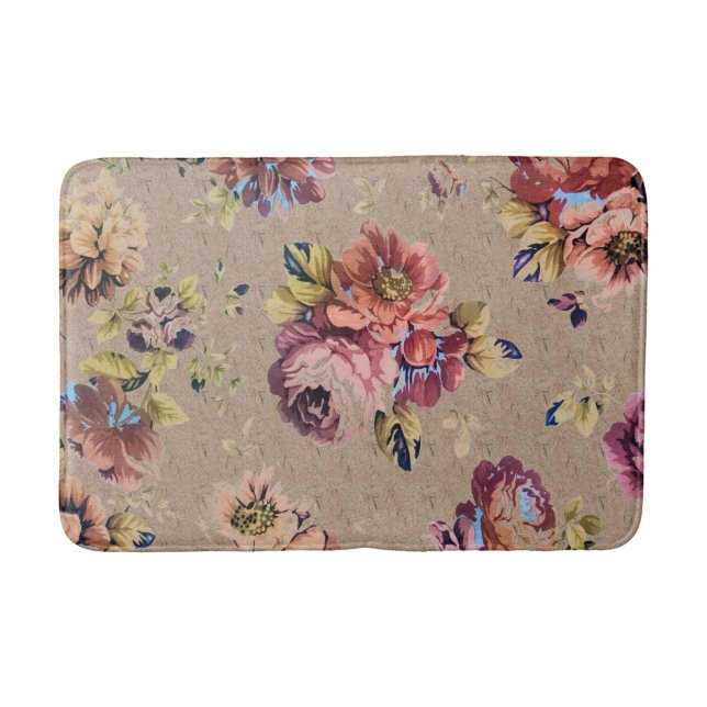 Vintage Rustic Floral Bath Mat (Front)