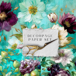 Vintage Rustic Floral Botanical Decoupage Wrapping Paper Sheet