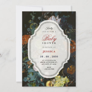Vintage rustic floral bouquet art baby shower invitation