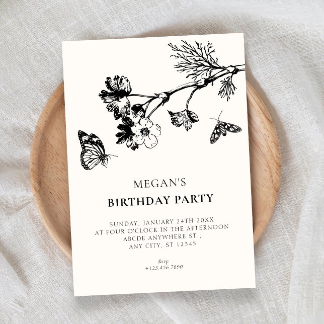 Vintage rustic floral branch birthday invitation (Creator Uploaded)