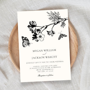 Vintage rustic floral branch wedding invitation