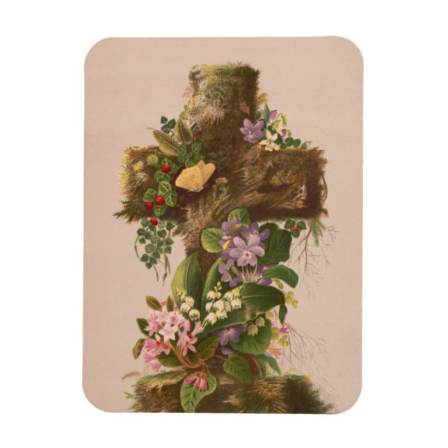 Vintage Rustic Floral Cross, Easter Card, Magnet (Vertical)