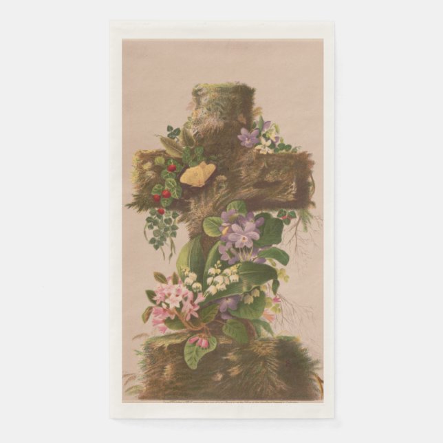 Vintage Rustic Floral Cross, Easter Card, Napkin (Front)