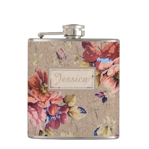 Vintage Rustic Floral Hip Flask