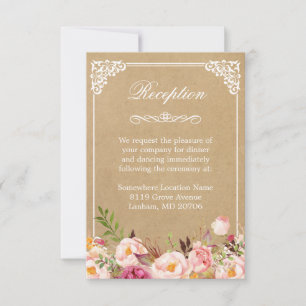 Vintage Rustic Floral Kraft Wedding Reception Invitation