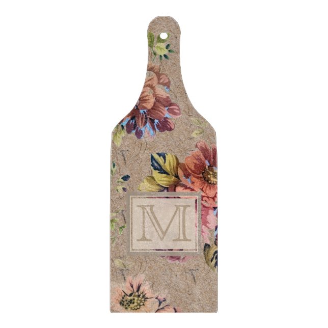 Vintage Rustic Floral Monogram Cutting Board (Front)