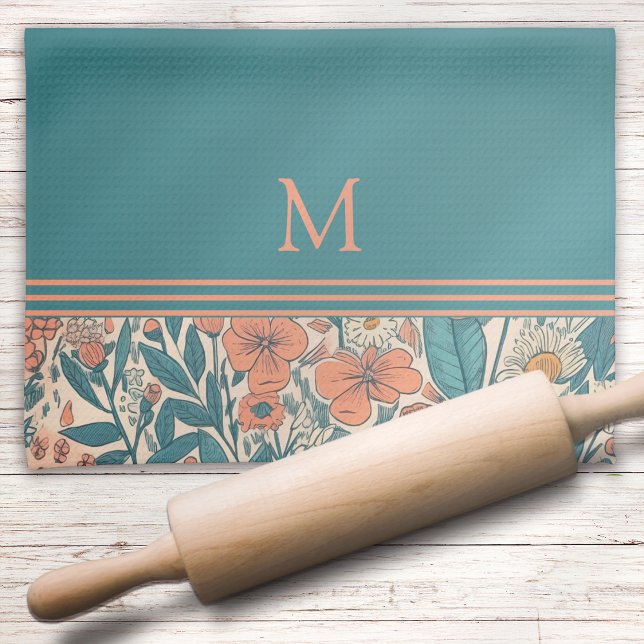 Vintage Rustic Floral Monogram  Tea Towel (Creator Uploaded)