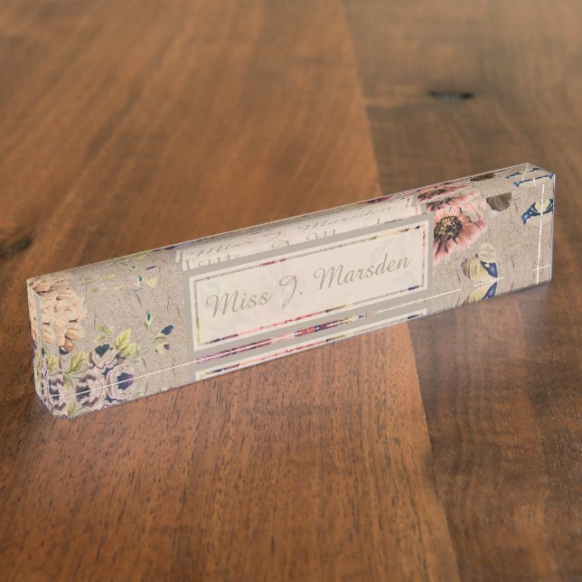 Vintage Rustic Floral Nameplate (Side)