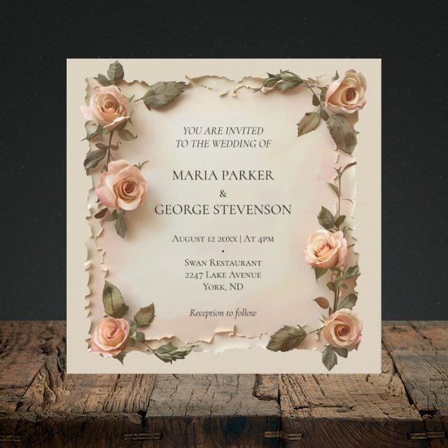 Vintage rustic floral old paper wedding invitation (Creator Uploaded)