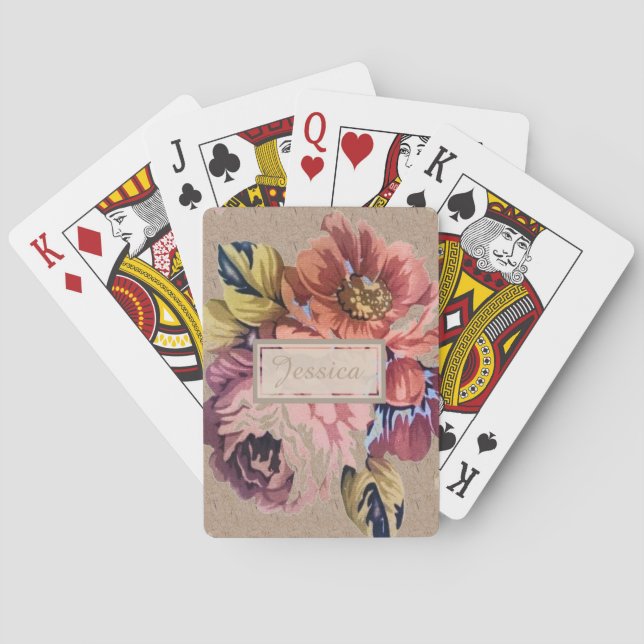 Vintage Rustic Floral Personalised Playing Cards (Back)