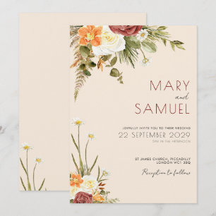 Vintage Rustic Floral Wedding Invitation