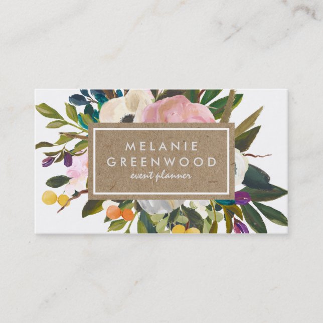 Vintage Rustic Florals Business Card (Front)