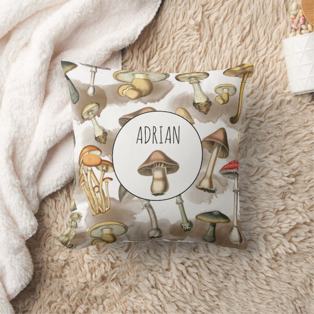Vintage Rustic Forest Mushrooms Cushion (Blanket)