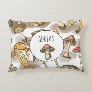 Vintage Rustic Forest Mushrooms Decorative Cushion