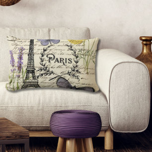 vintage rustic french butterfly paris eiffel tower lumbar cushion