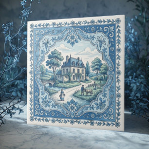 Vintage Rustic French Country Floral Toile Cottage Tile