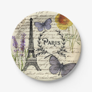 vintage rustic french eiffel tower Paris Party Paper Plate