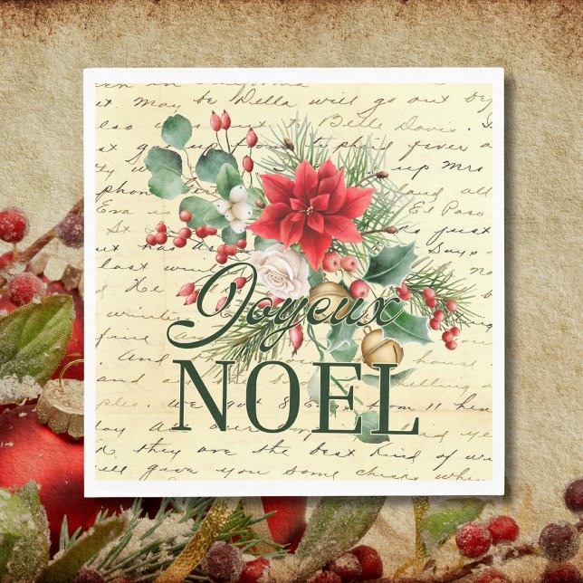 Vintage Rustic French Joyeux Noel  Napkin (Creator Uploaded)