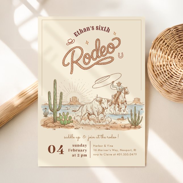 Vintage Rustic Gingham Cowboy Rodeo 6th Birthday Invitation (Creator Uploaded)