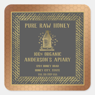 Vintage rustic gold bee hive honeycomb jar square sticker